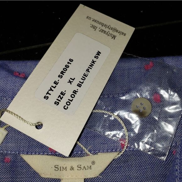 🔺️NWT Sim & Sam Blue & Pink Dotted Buttoned Cuffed Sleeve Top XLarge - Picture 9 of 10